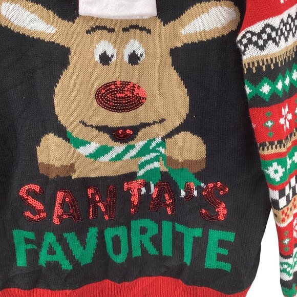 Santas Favorite Christmas Reindeer Sweater Size XXL Bells & Sequins Black Red - Picture 4 of 8